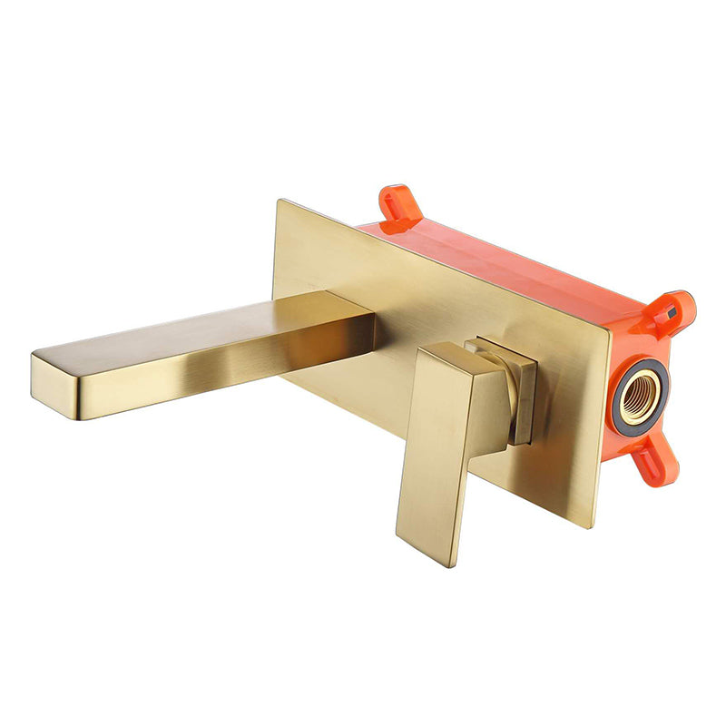 Contemporary Wall Mounted Bathroom Faucet Copper Single Handle Low Arc Vessel Faucet Gold Clearhalo 'Bathroom Remodel & Bathroom Fixtures' 'Bathroom Sink Faucets' 'Bathroom Sinks & Faucet Components' 'bathroom_sink_faucets' 'Home Improvement' 'home_improvement' 'home_improvement_bathroom_sink_faucets' 6742626