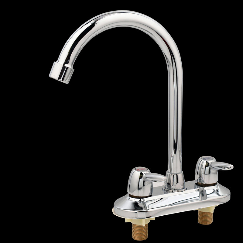 Modern Kitchen Sink Faucet Brass Double Knob Handle Gooseneck Bar Prep Kitchen Faucet Silver Clearhalo 'Home Improvement' 'home_improvement' 'home_improvement_kitchen_faucets' 'Kitchen Faucets' 'Kitchen Remodel & Kitchen Fixtures' 'Kitchen Sinks & Faucet Components' 'kitchen_faucets' 6742725