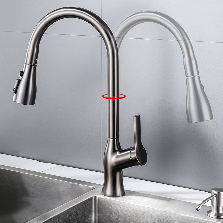 Contemporary Retractable Faucet Copper Single Handle High Arc Faucet for Kitchen Clearhalo 'Home Improvement' 'home_improvement' 'home_improvement_kitchen_faucets' 'Kitchen Faucets' 'Kitchen Remodel & Kitchen Fixtures' 'Kitchen Sinks & Faucet Components' 'kitchen_faucets' 6742738