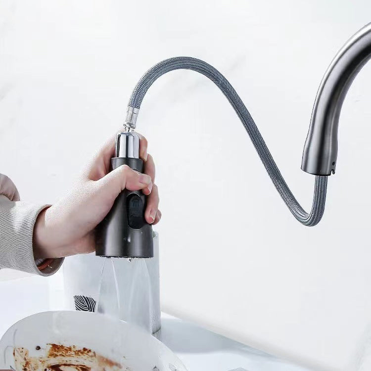Contemporary Retractable Faucet Copper Single Handle High Arc Faucet for Kitchen Clearhalo 'Home Improvement' 'home_improvement' 'home_improvement_kitchen_faucets' 'Kitchen Faucets' 'Kitchen Remodel & Kitchen Fixtures' 'Kitchen Sinks & Faucet Components' 'kitchen_faucets' 6742741
