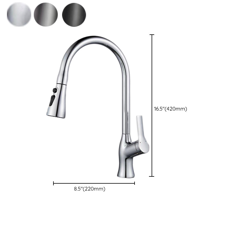 Contemporary Retractable Faucet Copper Single Handle High Arc Faucet for Kitchen Clearhalo 'Home Improvement' 'home_improvement' 'home_improvement_kitchen_faucets' 'Kitchen Faucets' 'Kitchen Remodel & Kitchen Fixtures' 'Kitchen Sinks & Faucet Components' 'kitchen_faucets' 6742753