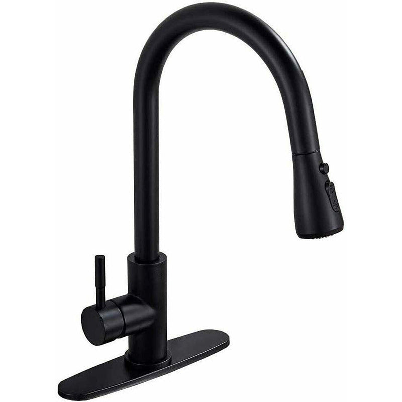 Pull Down Kitchen Standard Faucet Single Handle Faucet with Pull Out Sprayer Black Clearhalo 'Home Improvement' 'home_improvement' 'home_improvement_kitchen_faucets' 'Kitchen Faucets' 'Kitchen Remodel & Kitchen Fixtures' 'Kitchen Sinks & Faucet Components' 'kitchen_faucets' 6742852