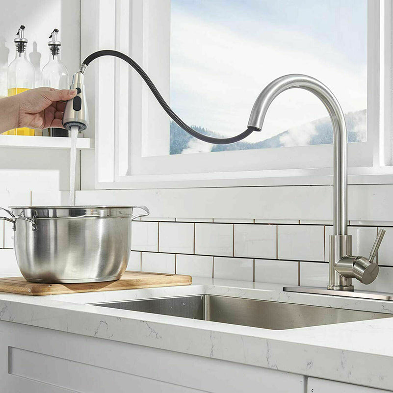 Pull Down Kitchen Standard Faucet Single Handle Faucet with Pull Out Sprayer Clearhalo 'Home Improvement' 'home_improvement' 'home_improvement_kitchen_faucets' 'Kitchen Faucets' 'Kitchen Remodel & Kitchen Fixtures' 'Kitchen Sinks & Faucet Components' 'kitchen_faucets' 6742853