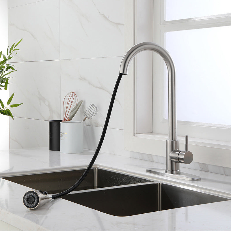 Pull Down Kitchen Standard Faucet Single Handle Faucet with Pull Out Sprayer Clearhalo 'Home Improvement' 'home_improvement' 'home_improvement_kitchen_faucets' 'Kitchen Faucets' 'Kitchen Remodel & Kitchen Fixtures' 'Kitchen Sinks & Faucet Components' 'kitchen_faucets' 6742855