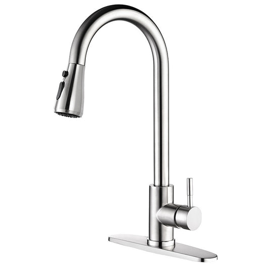 Pull Down Kitchen Standard Faucet Single Handle Faucet with Pull Out Sprayer Clearhalo 'Home Improvement' 'home_improvement' 'home_improvement_kitchen_faucets' 'Kitchen Faucets' 'Kitchen Remodel & Kitchen Fixtures' 'Kitchen Sinks & Faucet Components' 'kitchen_faucets' 6742864