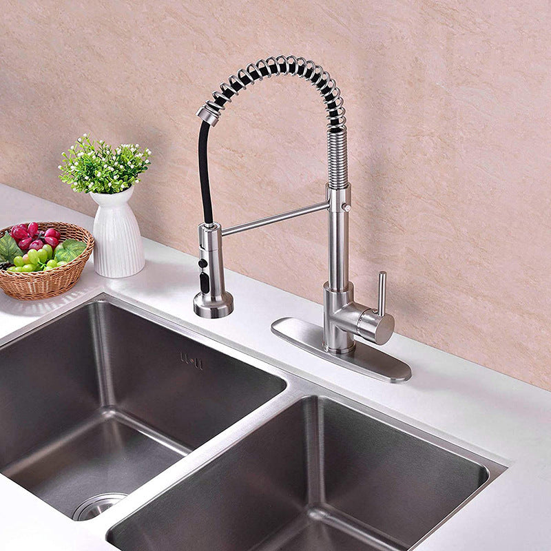 Modern Farmhouse Spring Spout One Handle Kitchen Standard Faucet High Arch Water Filler Nickel Clearhalo 'Home Improvement' 'home_improvement' 'home_improvement_kitchen_faucets' 'Kitchen Faucets' 'Kitchen Remodel & Kitchen Fixtures' 'Kitchen Sinks & Faucet Components' 'kitchen_faucets' 6742888