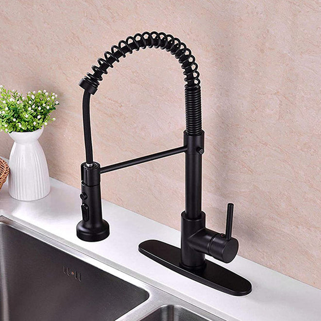 Modern Farmhouse Spring Spout One Handle Kitchen Standard Faucet High Arch Water Filler Black Clearhalo 'Home Improvement' 'home_improvement' 'home_improvement_kitchen_faucets' 'Kitchen Faucets' 'Kitchen Remodel & Kitchen Fixtures' 'Kitchen Sinks & Faucet Components' 'kitchen_faucets' 6742890