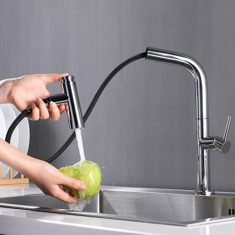 Modern Pull Down Single Handle Kitchen Faucet 1 Hold Faucet with Pull Out Sprayer Clearhalo 'Home Improvement' 'home_improvement' 'home_improvement_kitchen_faucets' 'Kitchen Faucets' 'Kitchen Remodel & Kitchen Fixtures' 'Kitchen Sinks & Faucet Components' 'kitchen_faucets' 6742899