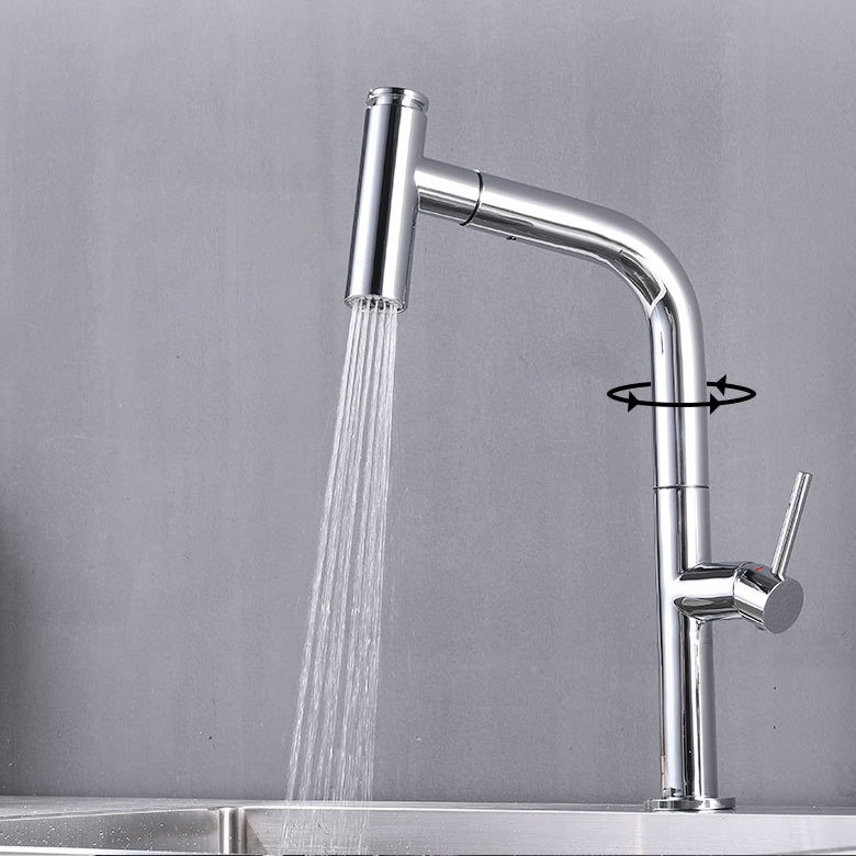 Modern Pull Down Single Handle Kitchen Faucet 1 Hold Faucet with Pull Out Sprayer Clearhalo 'Home Improvement' 'home_improvement' 'home_improvement_kitchen_faucets' 'Kitchen Faucets' 'Kitchen Remodel & Kitchen Fixtures' 'Kitchen Sinks & Faucet Components' 'kitchen_faucets' 6742908