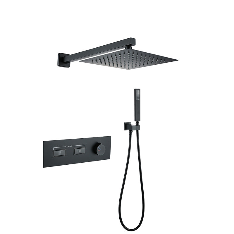 Minimalist Concealed Shower Set Recessed Push Button Wall Diverter Black No Faucet Temperature Control Clearhalo 'Bathroom Remodel & Bathroom Fixtures' 'Home Improvement' 'home_improvement' 'home_improvement_shower_faucets' 'Shower Faucets & Systems' 'shower_faucets' 'Showers & Bathtubs Plumbing' 'Showers & Bathtubs' 6742952