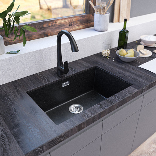 Contemporary Kitchen Sink Black Square Quartz Single Bowl without Faucet Clearhalo 'Home Improvement' 'home_improvement' 'home_improvement_kitchen_sinks' 'Kitchen Remodel & Kitchen Fixtures' 'Kitchen Sinks & Faucet Components' 'Kitchen Sinks' 'kitchen_sinks' 6742971