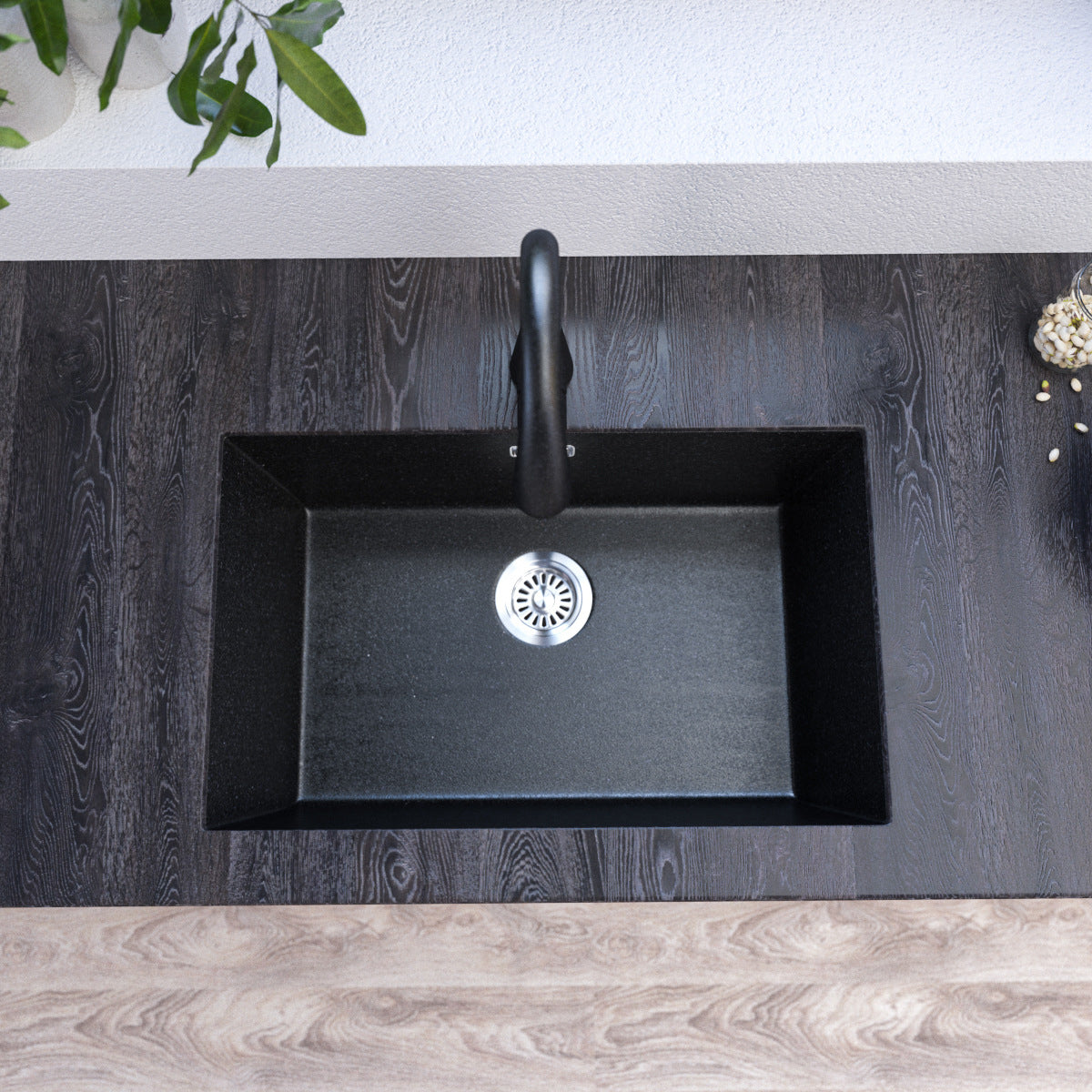 Contemporary Kitchen Sink Black Square Quartz Single Bowl without Faucet Clearhalo 'Home Improvement' 'home_improvement' 'home_improvement_kitchen_sinks' 'Kitchen Remodel & Kitchen Fixtures' 'Kitchen Sinks & Faucet Components' 'Kitchen Sinks' 'kitchen_sinks' 6742973