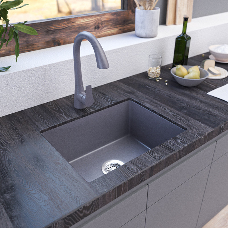 Contemporary Kitchen Sink Black Square Quartz Single Bowl without Faucet Clearhalo 'Home Improvement' 'home_improvement' 'home_improvement_kitchen_sinks' 'Kitchen Remodel & Kitchen Fixtures' 'Kitchen Sinks & Faucet Components' 'Kitchen Sinks' 'kitchen_sinks' 6742974