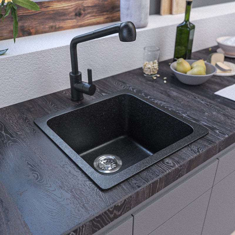 Contemporary Kitchen Sink Black Square Quartz Single Bowl without Faucet Clearhalo 'Home Improvement' 'home_improvement' 'home_improvement_kitchen_sinks' 'Kitchen Remodel & Kitchen Fixtures' 'Kitchen Sinks & Faucet Components' 'Kitchen Sinks' 'kitchen_sinks' 6742976
