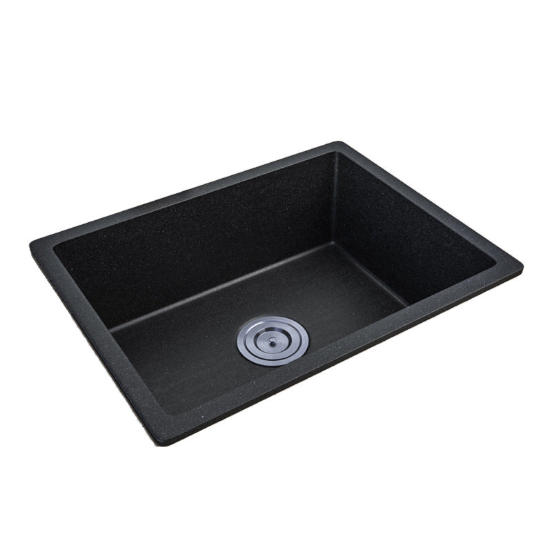 Contemporary Kitchen Sink Black Square Quartz Single Bowl without Faucet Clearhalo 'Home Improvement' 'home_improvement' 'home_improvement_kitchen_sinks' 'Kitchen Remodel & Kitchen Fixtures' 'Kitchen Sinks & Faucet Components' 'Kitchen Sinks' 'kitchen_sinks' 6742979
