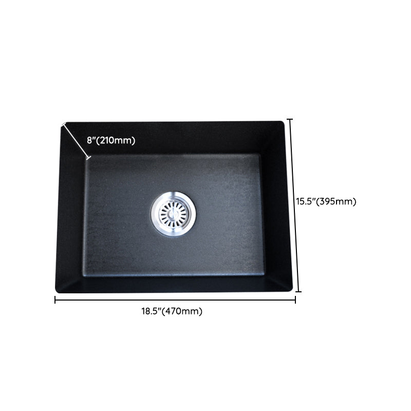 Contemporary Kitchen Sink Black Square Quartz Single Bowl without Faucet Clearhalo 'Home Improvement' 'home_improvement' 'home_improvement_kitchen_sinks' 'Kitchen Remodel & Kitchen Fixtures' 'Kitchen Sinks & Faucet Components' 'Kitchen Sinks' 'kitchen_sinks' 6742987