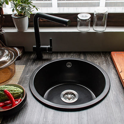 Contemporary Kitchen Sink Black Round Quartz Drop-In Single Bowl(Not Included Faucet) 17.7"L x 17.7"W x 8.7"H Clearhalo 'Home Improvement' 'home_improvement' 'home_improvement_kitchen_sinks' 'Kitchen Remodel & Kitchen Fixtures' 'Kitchen Sinks & Faucet Components' 'Kitchen Sinks' 'kitchen_sinks' 6742988