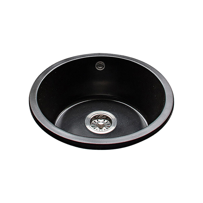 Contemporary Kitchen Sink Black Round Quartz Drop-In Single Bowl(Not Included Faucet) Clearhalo 'Home Improvement' 'home_improvement' 'home_improvement_kitchen_sinks' 'Kitchen Remodel & Kitchen Fixtures' 'Kitchen Sinks & Faucet Components' 'Kitchen Sinks' 'kitchen_sinks' 6742992