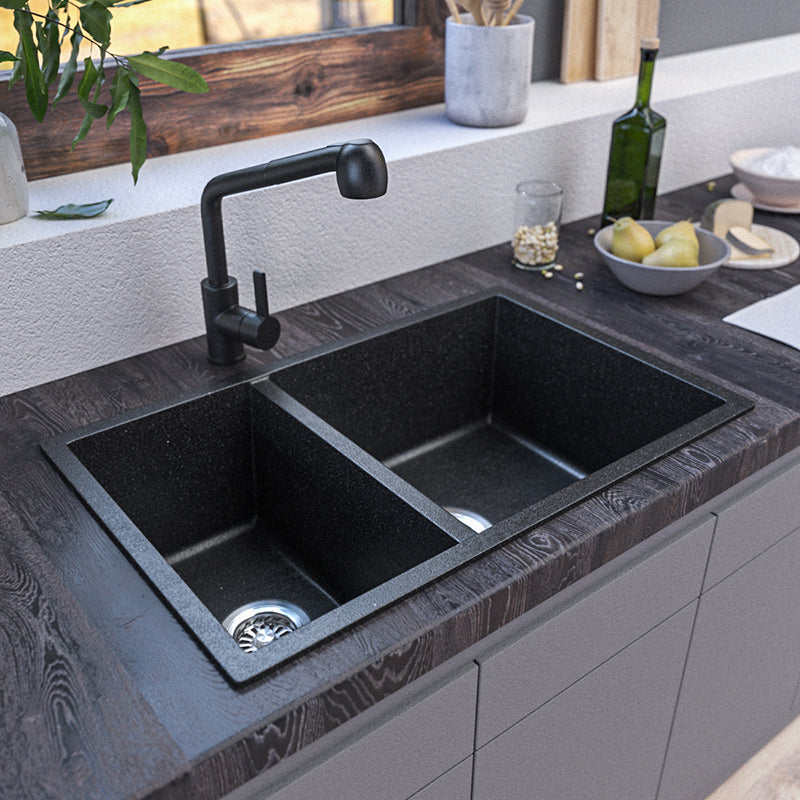 Contemporary Kitchen Sink Square Double Sink with Drain Assembly(Not Included Faucet) Clearhalo 'Home Improvement' 'home_improvement' 'home_improvement_kitchen_sinks' 'Kitchen Remodel & Kitchen Fixtures' 'Kitchen Sinks & Faucet Components' 'Kitchen Sinks' 'kitchen_sinks' 6742996