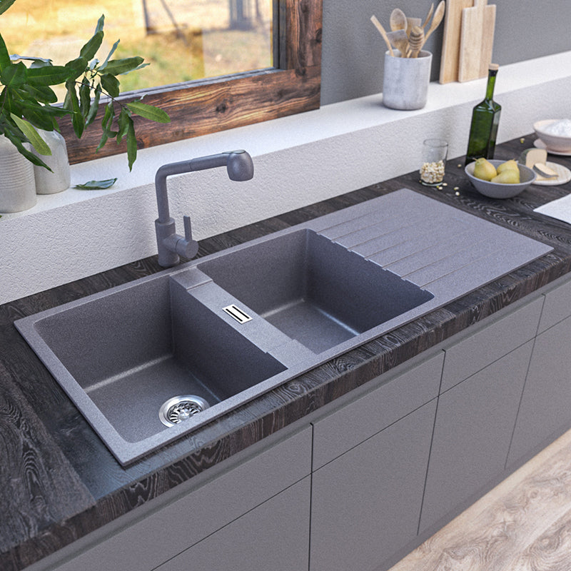 Contemporary Kitchen Sink Square Double Sink with Drain Assembly(Not Included Faucet) Clearhalo 'Home Improvement' 'home_improvement' 'home_improvement_kitchen_sinks' 'Kitchen Remodel & Kitchen Fixtures' 'Kitchen Sinks & Faucet Components' 'Kitchen Sinks' 'kitchen_sinks' 6742999