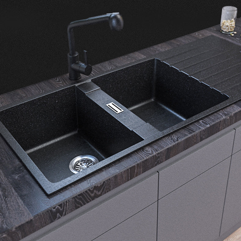 Contemporary Kitchen Sink Square Double Sink with Drain Assembly(Not Included Faucet) Clearhalo 'Home Improvement' 'home_improvement' 'home_improvement_kitchen_sinks' 'Kitchen Remodel & Kitchen Fixtures' 'Kitchen Sinks & Faucet Components' 'Kitchen Sinks' 'kitchen_sinks' 6743002