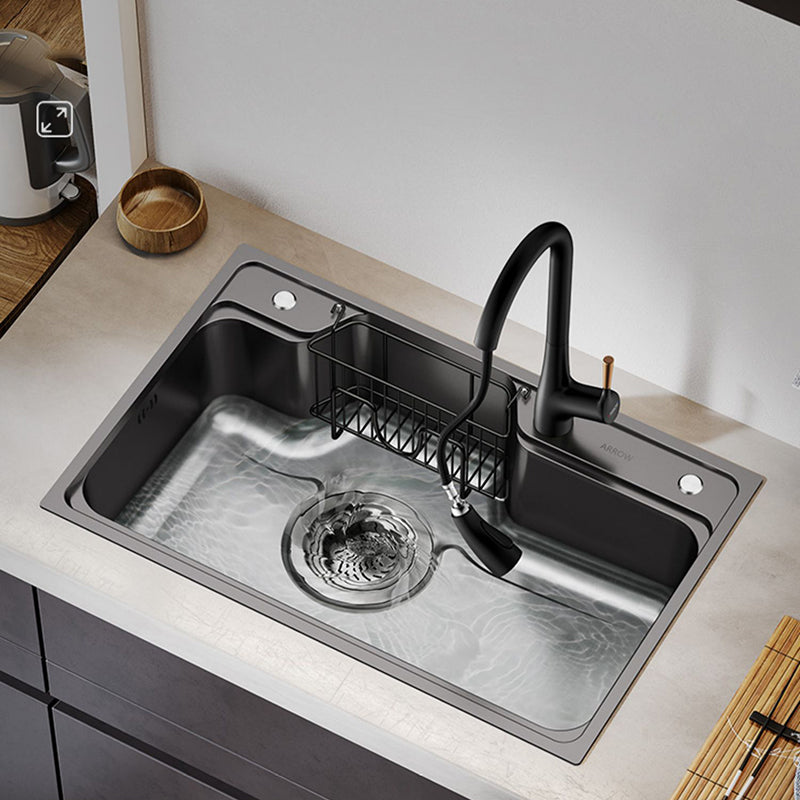 Kitchen Sink Stainless Steel Drop-In Basket Strainer Single Bowl Sink with Faucet Clearhalo 'Home Improvement' 'home_improvement' 'home_improvement_kitchen_sinks' 'Kitchen Remodel & Kitchen Fixtures' 'Kitchen Sinks & Faucet Components' 'Kitchen Sinks' 'kitchen_sinks' 6743011