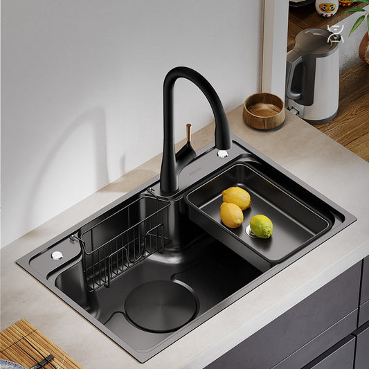 Kitchen Sink Stainless Steel Drop-In Basket Strainer Single Bowl Sink with Faucet Clearhalo 'Home Improvement' 'home_improvement' 'home_improvement_kitchen_sinks' 'Kitchen Remodel & Kitchen Fixtures' 'Kitchen Sinks & Faucet Components' 'Kitchen Sinks' 'kitchen_sinks' 6743015
