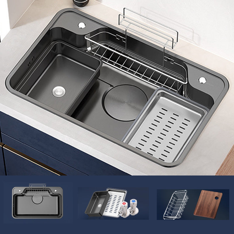 Kitchen Sink Stainless Steel Drop-In Basket Strainer Single Bowl Sink with Faucet 31.5"L x 19.7"W x 9.1"H Sink Only None Clearhalo 'Home Improvement' 'home_improvement' 'home_improvement_kitchen_sinks' 'Kitchen Remodel & Kitchen Fixtures' 'Kitchen Sinks & Faucet Components' 'Kitchen Sinks' 'kitchen_sinks' 6743018
