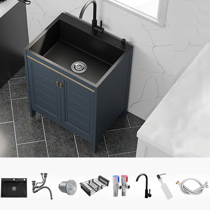 Modern Style Kitchen Sink Stainless Steel All-in-one Kitchen Sink with Drain Strainer Kit Sink with Faucet Round Faucet Clearhalo 'Home Improvement' 'home_improvement' 'home_improvement_kitchen_sinks' 'Kitchen Remodel & Kitchen Fixtures' 'Kitchen Sinks & Faucet Components' 'Kitchen Sinks' 'kitchen_sinks' 6743057