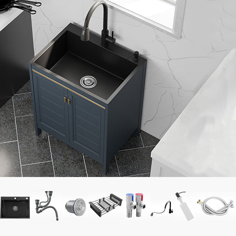 Modern Style Kitchen Sink Stainless Steel All-in-one Kitchen Sink with Drain Strainer Kit Sink with Faucet Pull Out Faucet Clearhalo 'Home Improvement' 'home_improvement' 'home_improvement_kitchen_sinks' 'Kitchen Remodel & Kitchen Fixtures' 'Kitchen Sinks & Faucet Components' 'Kitchen Sinks' 'kitchen_sinks' 6743058