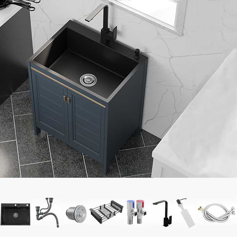 Modern Style Kitchen Sink Stainless Steel All-in-one Kitchen Sink with Drain Strainer Kit Sink with Faucet Square Faucet Clearhalo 'Home Improvement' 'home_improvement' 'home_improvement_kitchen_sinks' 'Kitchen Remodel & Kitchen Fixtures' 'Kitchen Sinks & Faucet Components' 'Kitchen Sinks' 'kitchen_sinks' 6743061