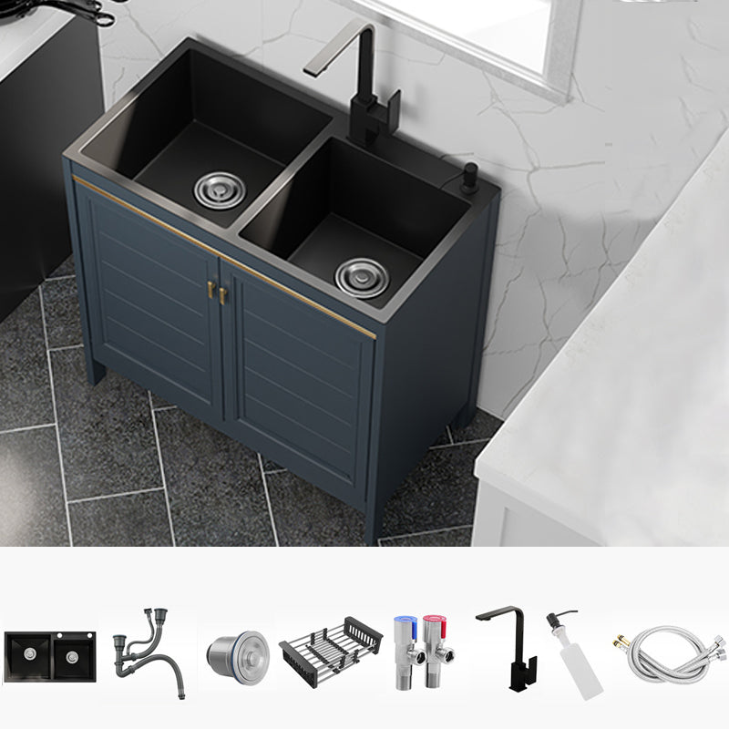 Modern Style Kitchen Sink Stainless Steel All-in-one Kitchen Sink with Drain Strainer Kit Sink with Faucet Square Faucet Clearhalo 'Home Improvement' 'home_improvement' 'home_improvement_kitchen_sinks' 'Kitchen Remodel & Kitchen Fixtures' 'Kitchen Sinks & Faucet Components' 'Kitchen Sinks' 'kitchen_sinks' 6743068