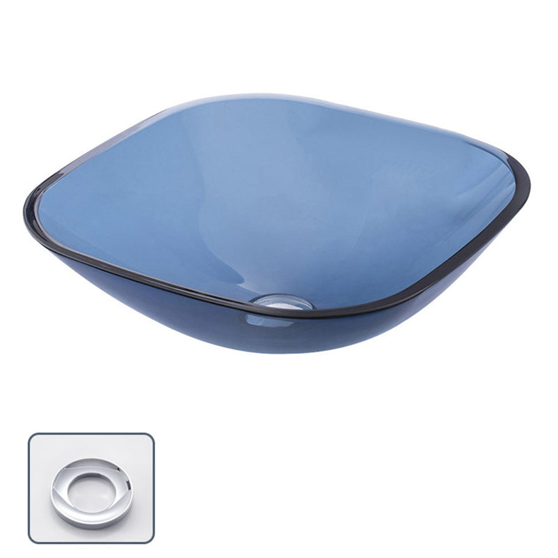 Creative Vessel Bathroom Sink Glass Vessel Lavatory Sink in Blue Sink Square Clearhalo 'Bathroom Remodel & Bathroom Fixtures' 'Bathroom Sinks & Faucet Components' 'Bathroom Sinks' 'bathroom_sink' 'Home Improvement' 'home_improvement' 'home_improvement_bathroom_sink' 6743138