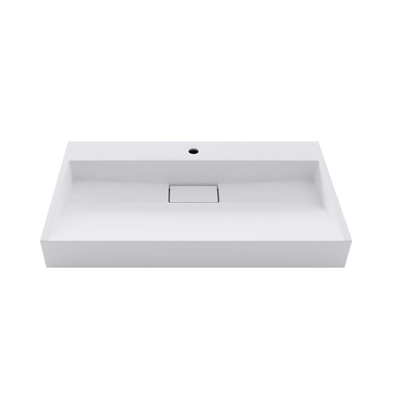 Modern Vessel Bathroom Sink Rectangular Single Faucet Hole Wash Stand(not Included Faucet) 35.4"L x 18.1"W x 4.3"H Matte White 1 Hole Faucets Clearhalo 'Bathroom Remodel & Bathroom Fixtures' 'Bathroom Sinks & Faucet Components' 'Bathroom Sinks' 'bathroom_sink' 'Home Improvement' 'home_improvement' 'home_improvement_bathroom_sink' 6743217