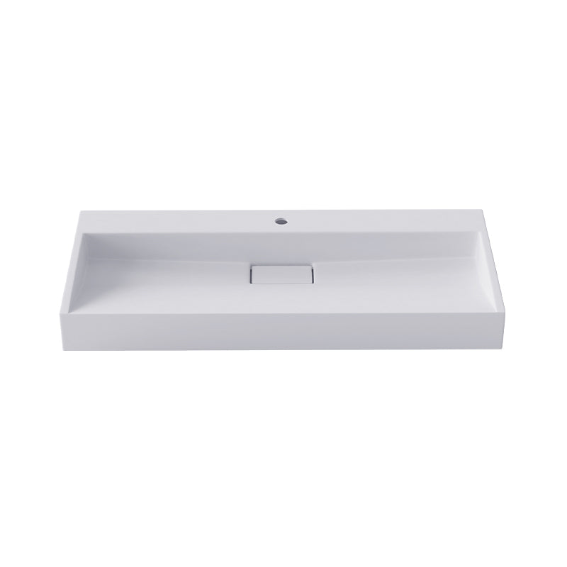 Modern Vessel Bathroom Sink Rectangular Single Faucet Hole Wash Stand(not Included Faucet) 39.4"L x 18.1"W x 4.3"H Matte White 1 Hole Faucets Clearhalo 'Bathroom Remodel & Bathroom Fixtures' 'Bathroom Sinks & Faucet Components' 'Bathroom Sinks' 'bathroom_sink' 'Home Improvement' 'home_improvement' 'home_improvement_bathroom_sink' 6743223