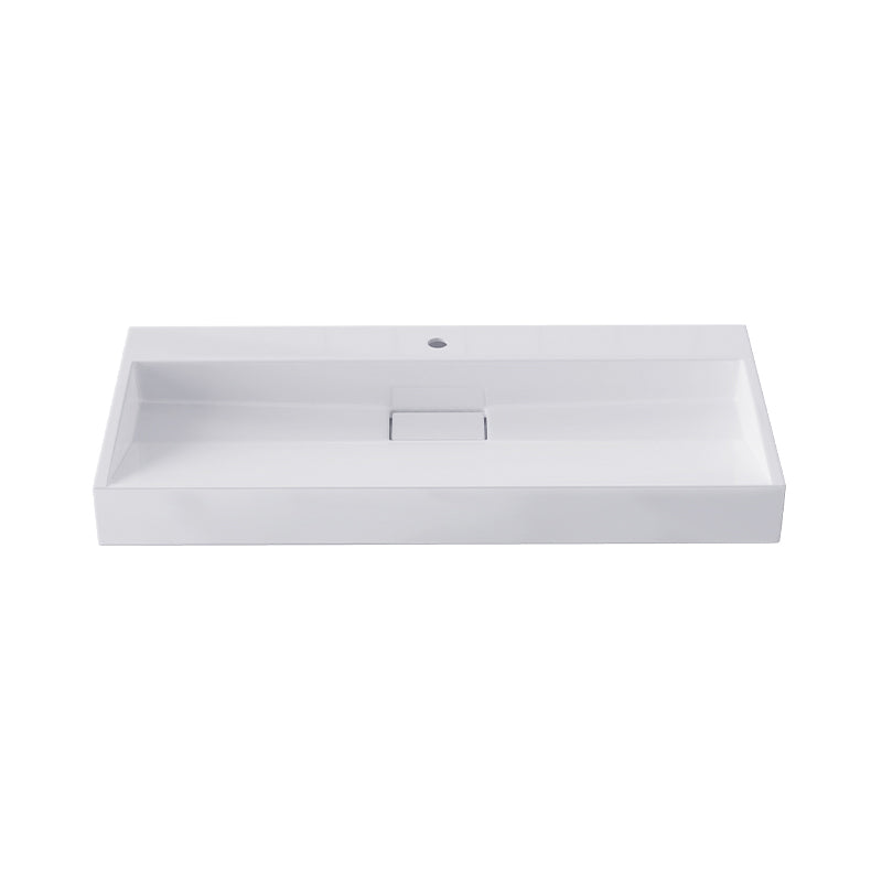 Modern Vessel Bathroom Sink Rectangular Single Faucet Hole Wash Stand(not Included Faucet) 39.4"L x 18.1"W x 4.3"H Bright White 1 Hole Faucets Clearhalo 'Bathroom Remodel & Bathroom Fixtures' 'Bathroom Sinks & Faucet Components' 'Bathroom Sinks' 'bathroom_sink' 'Home Improvement' 'home_improvement' 'home_improvement_bathroom_sink' 6743229
