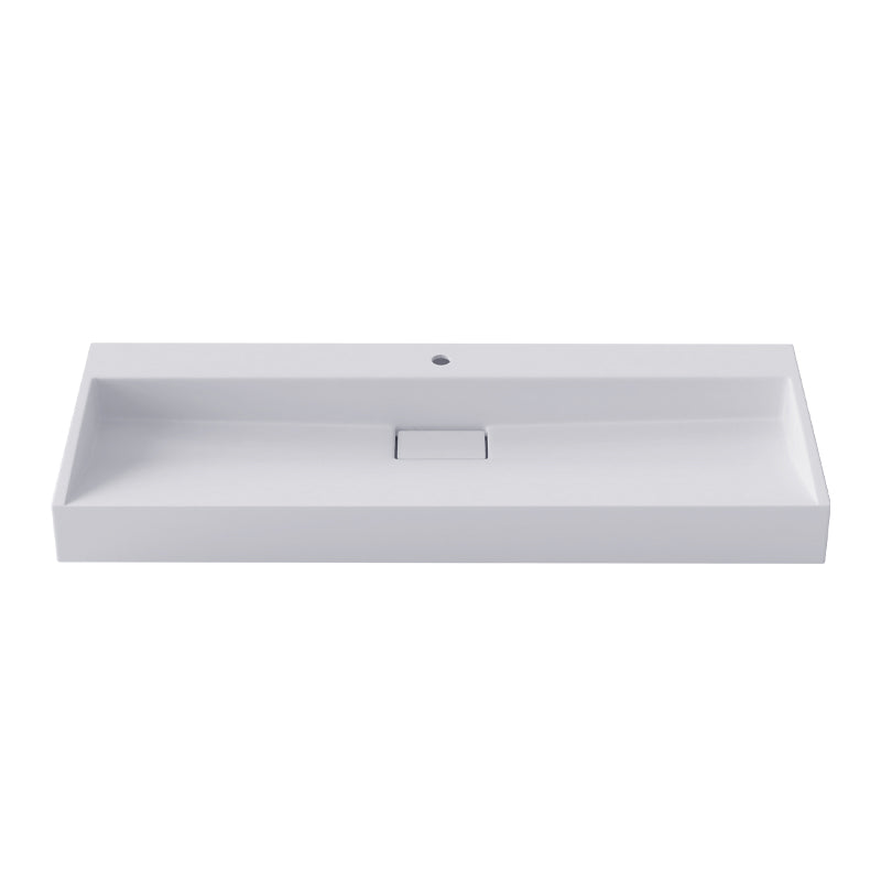 Modern Vessel Bathroom Sink Rectangular Single Faucet Hole Wash Stand(not Included Faucet) 47.2"L x 18.1"W x 4.3"H Matte White 1 Hole Faucets Clearhalo 'Bathroom Remodel & Bathroom Fixtures' 'Bathroom Sinks & Faucet Components' 'Bathroom Sinks' 'bathroom_sink' 'Home Improvement' 'home_improvement' 'home_improvement_bathroom_sink' 6743250
