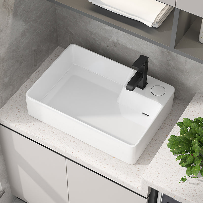 Modern Vessel Bathroom Sink Rectangular Porcelain with Overflow and Faucet Basin Sink 24"L x 17"W x 6"H Left Sulcus Sink with Faucet Clearhalo 'Bathroom Remodel & Bathroom Fixtures' 'Bathroom Sinks & Faucet Components' 'Bathroom Sinks' 'bathroom_sink' 'Home Improvement' 'home_improvement' 'home_improvement_bathroom_sink' 6743261