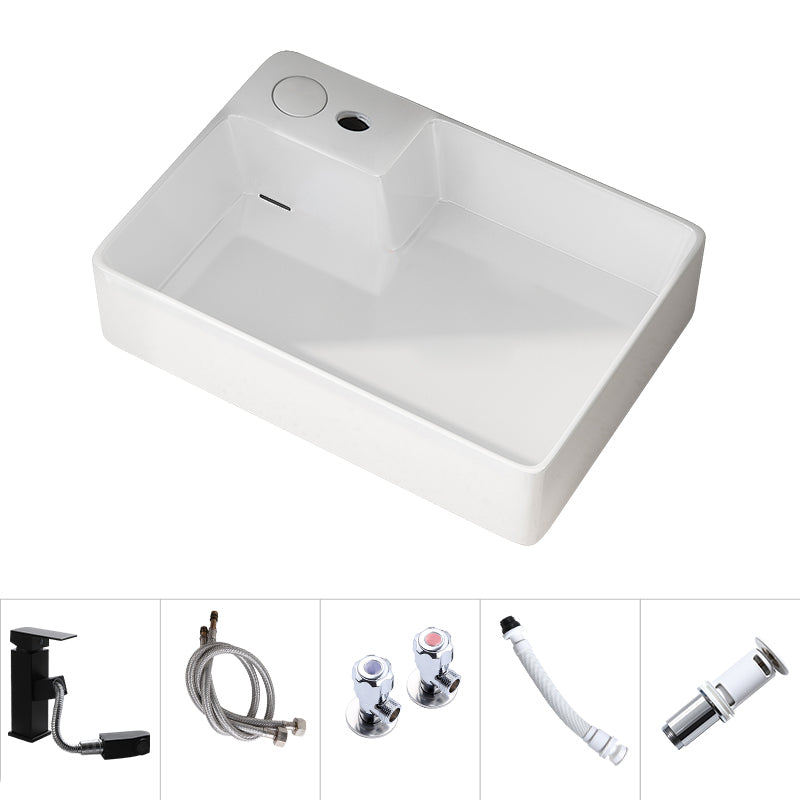 Modern Vessel Bathroom Sink Rectangular Porcelain with Overflow and Faucet Basin Sink 24"L x 17"W x 6"H Right Sulcus Sink with Faucet Clearhalo 'Bathroom Remodel & Bathroom Fixtures' 'Bathroom Sinks & Faucet Components' 'Bathroom Sinks' 'bathroom_sink' 'Home Improvement' 'home_improvement' 'home_improvement_bathroom_sink' 6743266