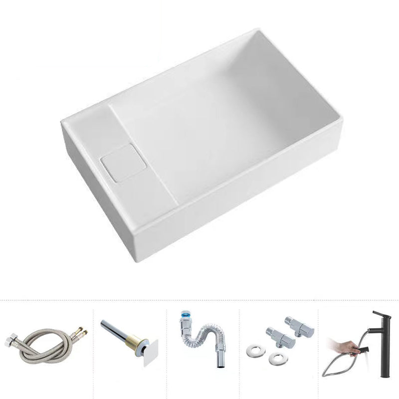 Modern Vessel Bathroom Sink Rectangular Porcelain with Overflow and Faucet Basin Sink 23.6"L x 15"W x 5.5"H Right Sulcus Sink with Faucet Clearhalo 'Bathroom Remodel & Bathroom Fixtures' 'Bathroom Sinks & Faucet Components' 'Bathroom Sinks' 'bathroom_sink' 'Home Improvement' 'home_improvement' 'home_improvement_bathroom_sink' 6743284