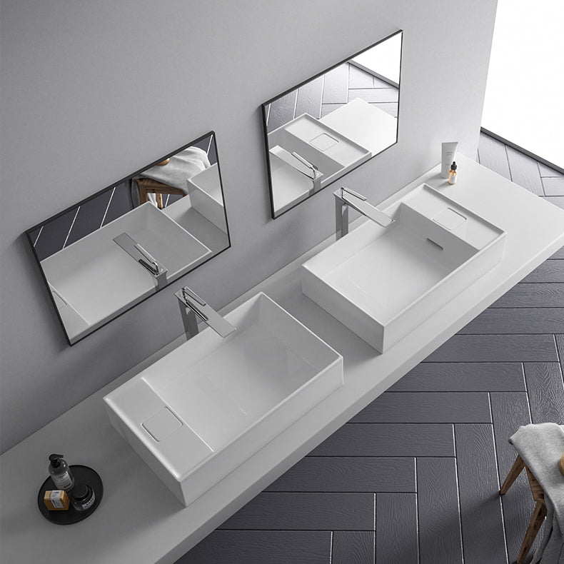 Modern Vessel Bathroom Sink Rectangular Porcelain with Overflow and Faucet Basin Sink Clearhalo 'Bathroom Remodel & Bathroom Fixtures' 'Bathroom Sinks & Faucet Components' 'Bathroom Sinks' 'bathroom_sink' 'Home Improvement' 'home_improvement' 'home_improvement_bathroom_sink' 6743285