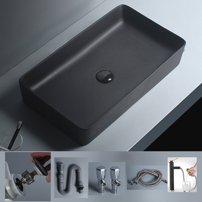 Modern Vessel Lavatory Sink Porcelain with Faucet and Basin Bathroom Sink 24"L x 13"W x 4"H Pulling Sink with Faucet Clearhalo 'Bathroom Remodel & Bathroom Fixtures' 'Bathroom Sinks & Faucet Components' 'Bathroom Sinks' 'bathroom_sink' 'Home Improvement' 'home_improvement' 'home_improvement_bathroom_sink' 6743363
