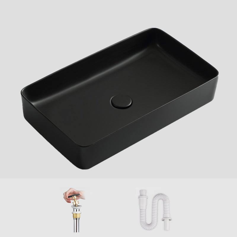 Modern Bathroom Sink Ceramic Oval White Basin Drain Assembly Bathroom Sink 24"L x 13"W x 4"H Black None Clearhalo 'Bathroom Remodel & Bathroom Fixtures' 'Bathroom Sinks & Faucet Components' 'Bathroom Sinks' 'bathroom_sink' 'Home Improvement' 'home_improvement' 'home_improvement_bathroom_sink' 6743392