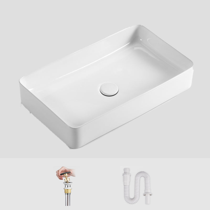 Modern Bathroom Sink Ceramic Oval White Basin Drain Assembly Bathroom Sink 24"L x 13"W x 4"H White None Clearhalo 'Bathroom Remodel & Bathroom Fixtures' 'Bathroom Sinks & Faucet Components' 'Bathroom Sinks' 'bathroom_sink' 'Home Improvement' 'home_improvement' 'home_improvement_bathroom_sink' 6743397