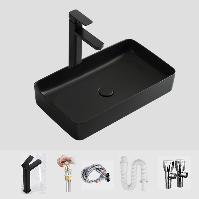 Modern Bathroom Sink Ceramic Oval White Basin Drain Assembly Bathroom Sink 24"L x 13"W x 4"H Black Square Faucet Clearhalo 'Bathroom Remodel & Bathroom Fixtures' 'Bathroom Sinks & Faucet Components' 'Bathroom Sinks' 'bathroom_sink' 'Home Improvement' 'home_improvement' 'home_improvement_bathroom_sink' 6743409