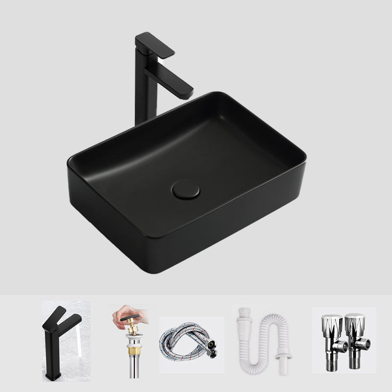 Modern Bathroom Sink Ceramic Oval White Basin Drain Assembly Bathroom Sink 21"L x 15"W x 5"H Black Square Faucet Clearhalo 'Bathroom Remodel & Bathroom Fixtures' 'Bathroom Sinks & Faucet Components' 'Bathroom Sinks' 'bathroom_sink' 'Home Improvement' 'home_improvement' 'home_improvement_bathroom_sink' 6743412