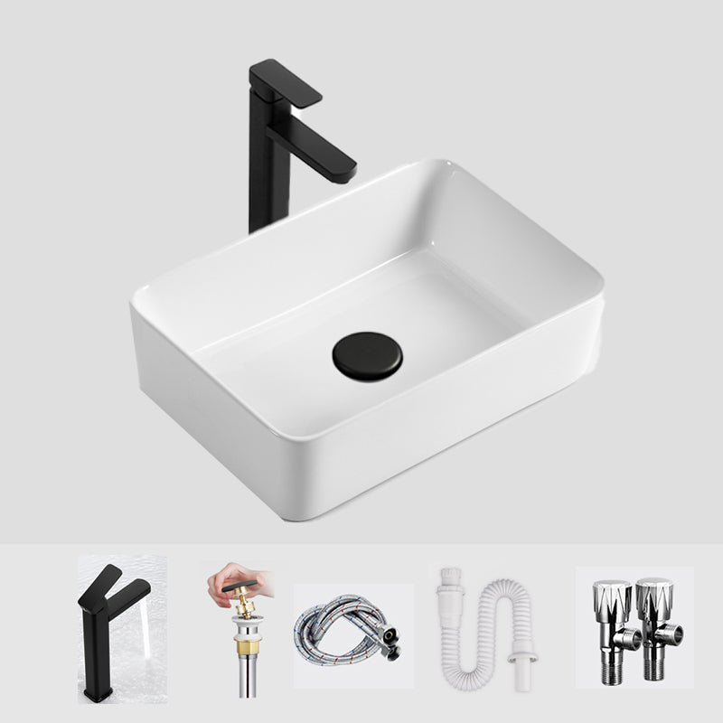 Modern Bathroom Sink Ceramic Oval White Basin Drain Assembly Bathroom Sink 19"L x 13"W x 5"H White Square Faucet Clearhalo 'Bathroom Remodel & Bathroom Fixtures' 'Bathroom Sinks & Faucet Components' 'Bathroom Sinks' 'bathroom_sink' 'Home Improvement' 'home_improvement' 'home_improvement_bathroom_sink' 6743413