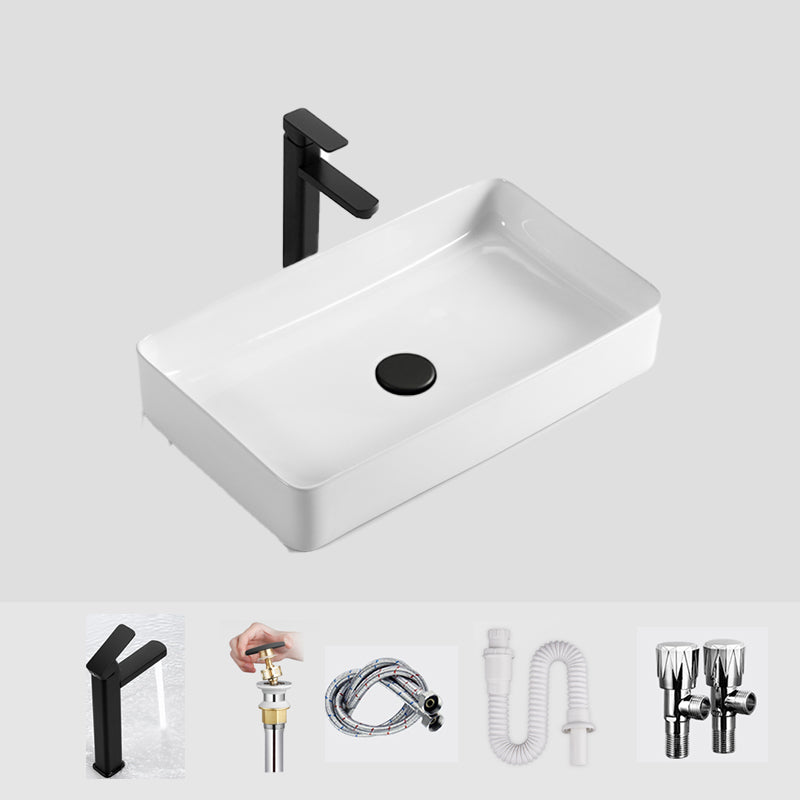 Modern Bathroom Sink Ceramic Oval White Basin Drain Assembly Bathroom Sink 24"L x 13"W x 4"H White Square Faucet Clearhalo 'Bathroom Remodel & Bathroom Fixtures' 'Bathroom Sinks & Faucet Components' 'Bathroom Sinks' 'bathroom_sink' 'Home Improvement' 'home_improvement' 'home_improvement_bathroom_sink' 6743415