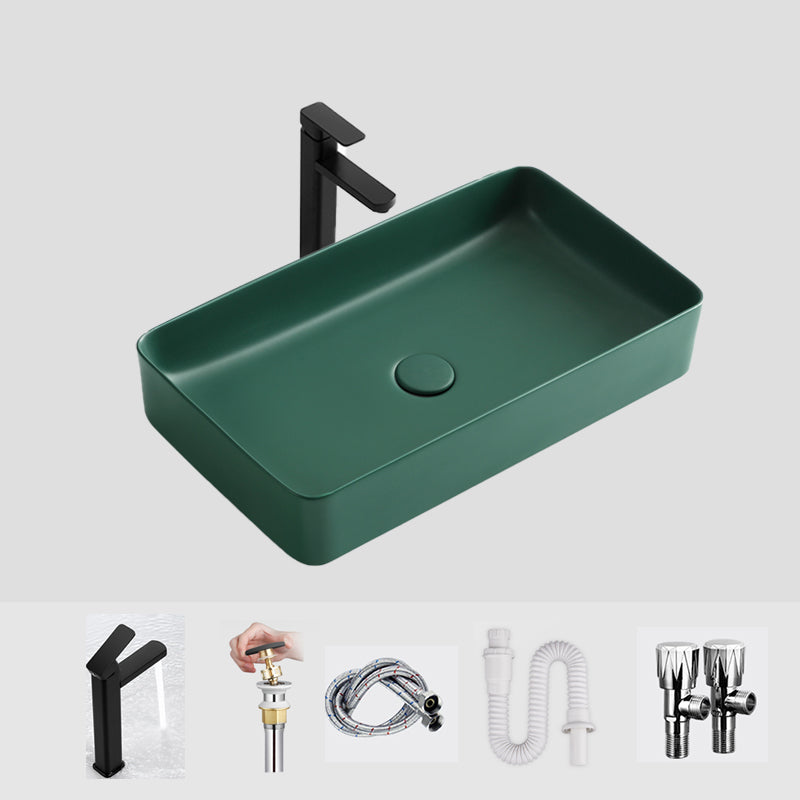 Modern Bathroom Sink Ceramic Oval White Basin Drain Assembly Bathroom Sink 24"L x 13"W x 4"H Green Square Faucet Clearhalo 'Bathroom Remodel & Bathroom Fixtures' 'Bathroom Sinks & Faucet Components' 'Bathroom Sinks' 'bathroom_sink' 'Home Improvement' 'home_improvement' 'home_improvement_bathroom_sink' 6743420