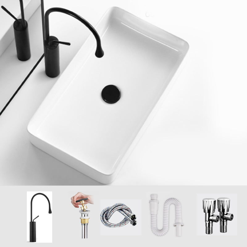 Modern Bathroom Sink Ceramic Oval White Basin Drain Assembly Bathroom Sink 24"L x 13"W x 4"H White Gooseneck Faucet Clearhalo 'Bathroom Remodel & Bathroom Fixtures' 'Bathroom Sinks & Faucet Components' 'Bathroom Sinks' 'bathroom_sink' 'Home Improvement' 'home_improvement' 'home_improvement_bathroom_sink' 6743424